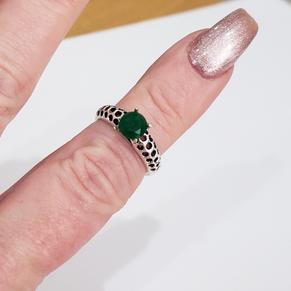 Emerald Gemstone, 925 Silver Ring - image 6
